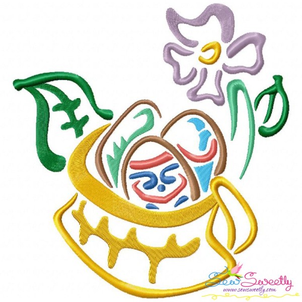 Outlines Floral Easter Egg Basket-01 Embroidery Design Pattern-1