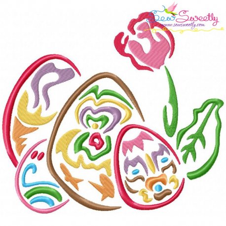 Outlines Floral Easter Eggs-02 Embroidery Design Pattern