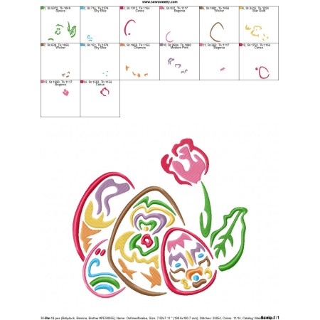 Outlines Floral Easter Eggs-02 Embroidery Design Pattern
