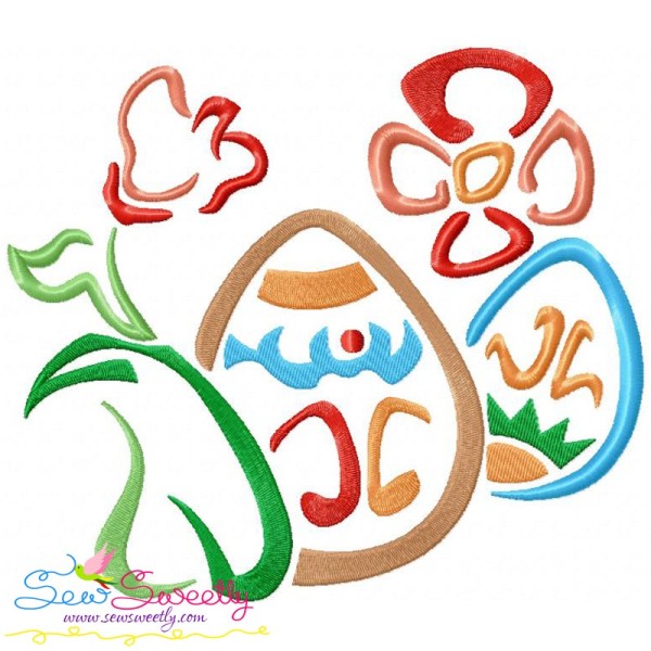 Outlines Floral Easter Eggs-03 Embroidery Design Pattern-1