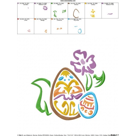 Outlines Floral Easter Egg-01 Embroidery Design Pattern
