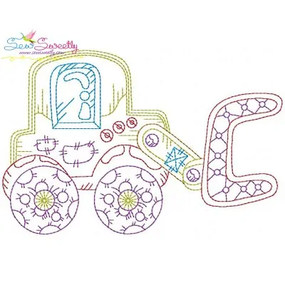 Vintage Bean Stitch Bulldozer Embroidery Design Pattern-1