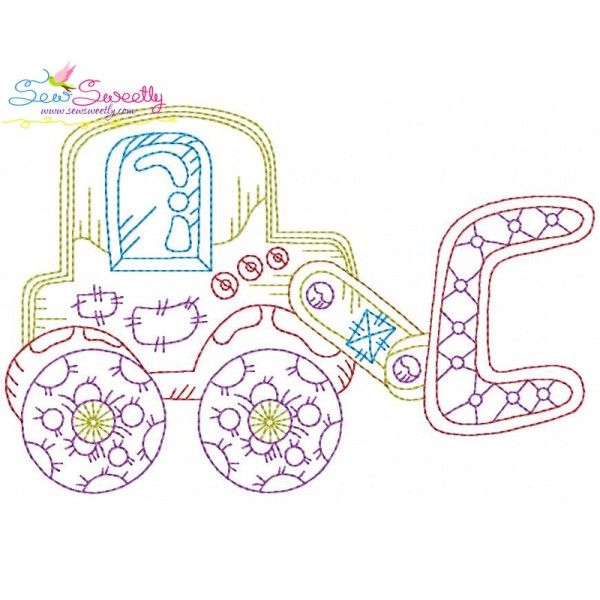 Vintage Bean Stitch Bulldozer Embroidery Design Pattern-1