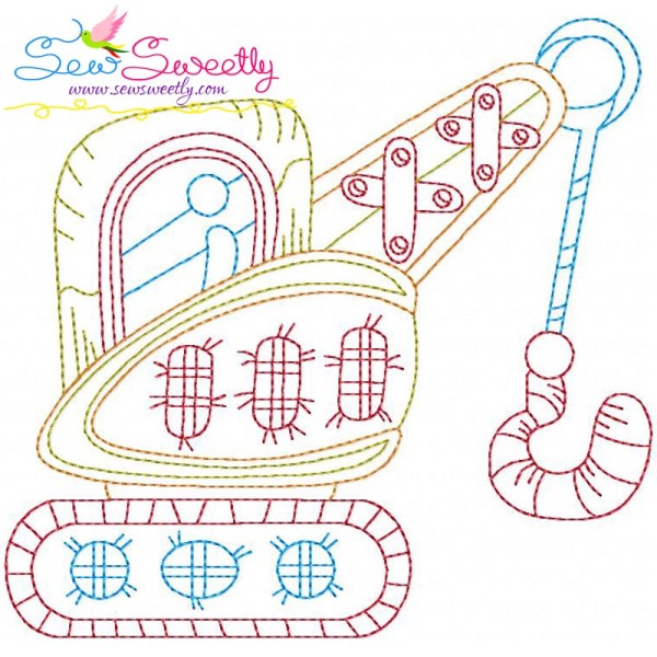 Vintage Bean Stitch Construction Truck-2 Embroidery Design Pattern-1