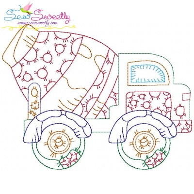 Free Vintage Bean Stitch Construction Truck-3 Embroidery Design Pattern-1