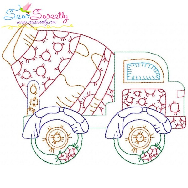 Vintage Bean Stitch Construction Truck-3 Embroidery Design Pattern-1