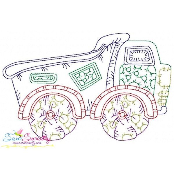 Vintage Bean Stitch Dump Truck Embroidery Design Pattern-1