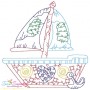 Vintage Bean Stitch Sailboat Embroidery Design Pattern-1