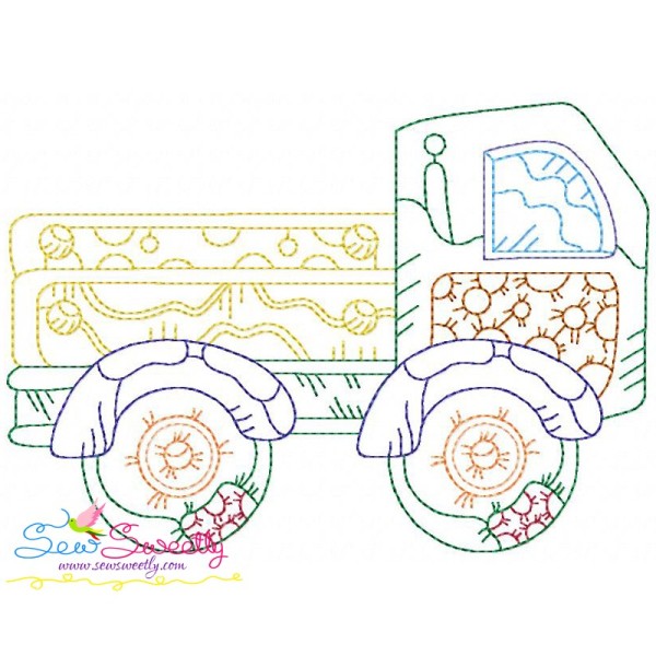 Vintage Bean Stitch Truck Embroidery Design Pattern-1