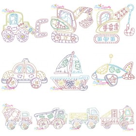 Vintage Bean Stitch Transportation Embroidery Design Bundle-1