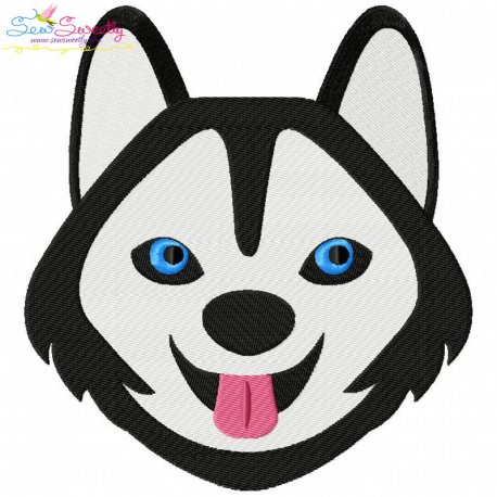 Husky Dog Head Embroidery Design Pattern
