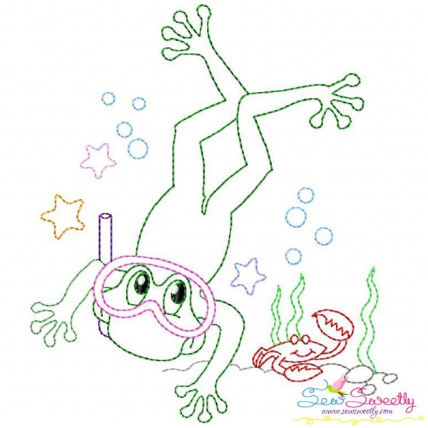 Bean Stitch Redwork Frog Underwater-10 Embroidery Design Pattern-1