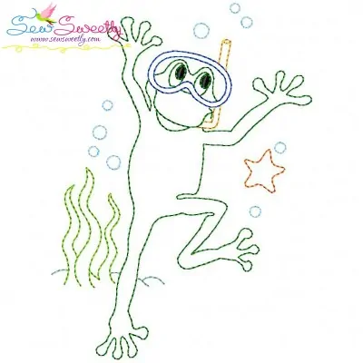 Bean Stitch Redwork Frog Underwater-9 Embroidery Design Pattern-1
