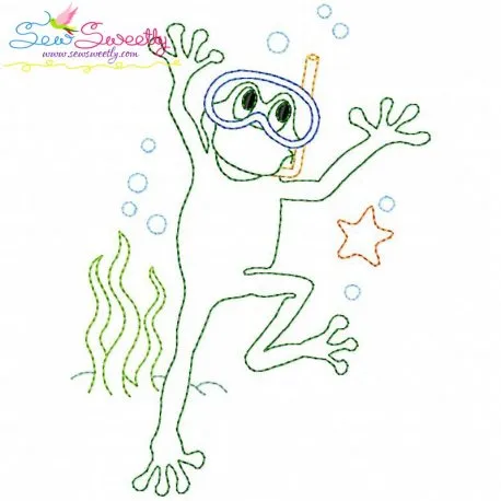 Bean Stitch Redwork Frog Underwater-9 Embroidery Design Pattern