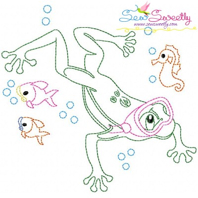 Bean Stitch Redwork Frog Underwater-6 Embroidery Design Pattern-1