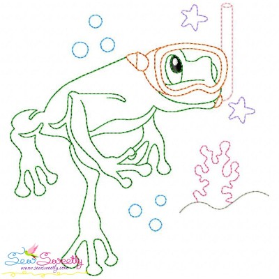 Bean Stitch Redwork Frog Underwater-5 Embroidery Design Pattern-1