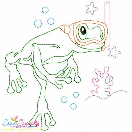 Bean Stitch Redwork Frog Underwater-5 Embroidery Design Pattern