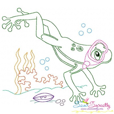 Bean Stitch Redwork Frog Underwater-4 Embroidery Design Pattern-1