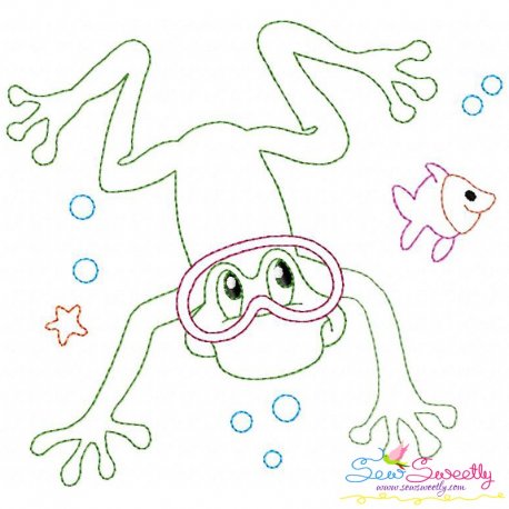Bean Stitch Redwork Frog Underwater-1 Embroidery Design Pattern-1