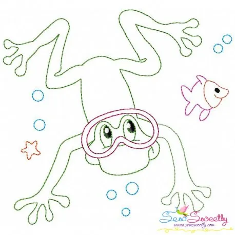 Bean Stitch Redwork Frog Underwater-1 Embroidery Design Pattern