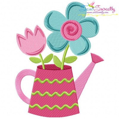 Watering Can Flowers Embroidery Design Pattern-1