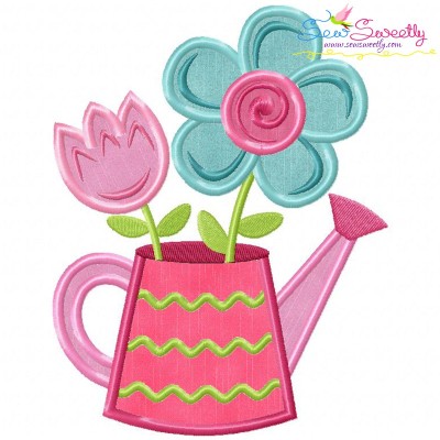 Watering Can Flowers Applique Design Pattern-1