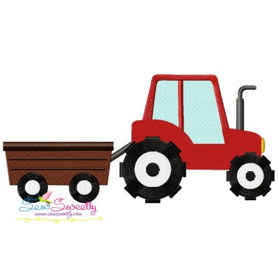 Farming Tractor With Wagon Embroidery Design Pattern-1