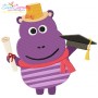 Animal Student Hippo Embroidery Design Pattern-1