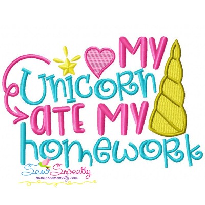 My Unicorn Ate My Homework Embroidery Design Pattern-1
