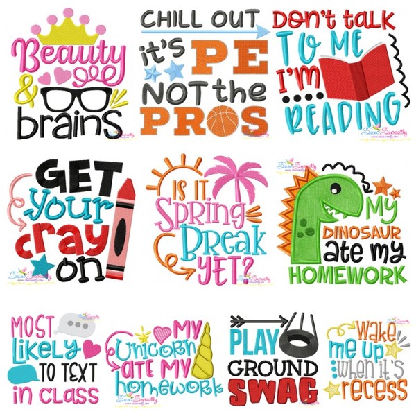 School Lettering Embroidery Design Bundle-1