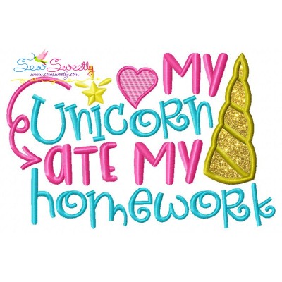 My Unicorn Ate My Homework Applique Design Pattern-1