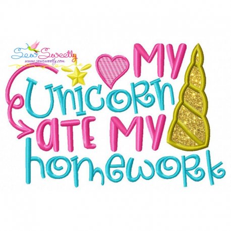 My Unicorn Ate My Homework Applique Design Pattern-1