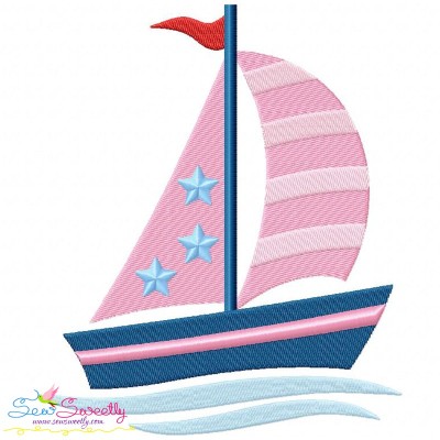 Pink Navy Sailboat Embroidery Design Pattern-1