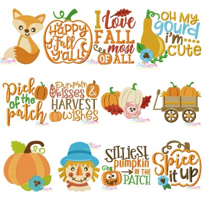 Fall And Thanksgiving Embroidery Design Pattern Bundle-1