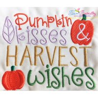 Pumpkin Kisses And Harvest Wishes-2 Lettering Embroidery Design Pattern