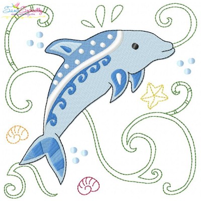 Sea Life Block- Dolphin Embroidery Design Pattern-1