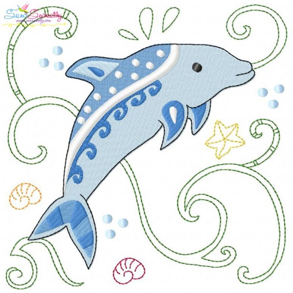 Sea Life Block- Dolphin Embroidery Design Pattern-1