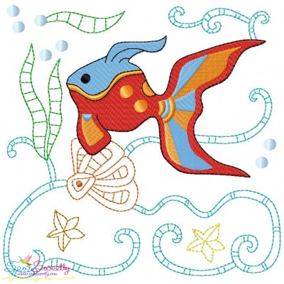 Sea Life Block- Goldfish Embroidery Design Pattern-1