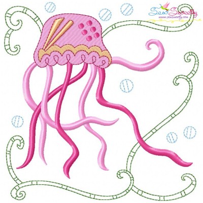 Sea Life Block- Jellyfish Embroidery Design Pattern-1