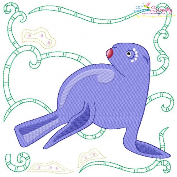 Sea Life Block- Seal Embroidery Design Pattern-1
