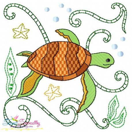 Sea Life Block- Sea Turtle Embroidery Design Pattern