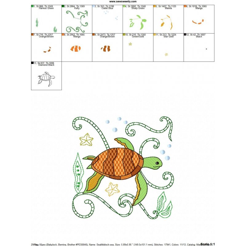 Sea Life Block- Sea Turtle Embroidery Design | Sew Sweetly