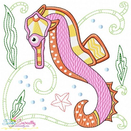 Sea Life Block- Seahorse Embroidery Design Pattern