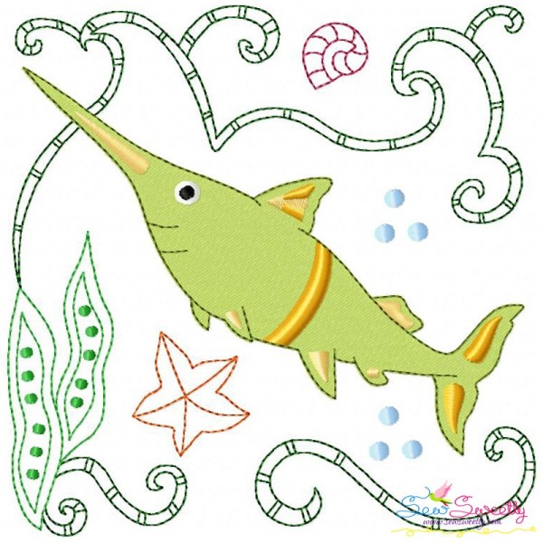 Sea Life Block- Swordfish Embroidery Design Pattern-1