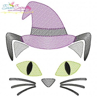 Halloween Cat Face Sketch Embroidery Design Pattern-1