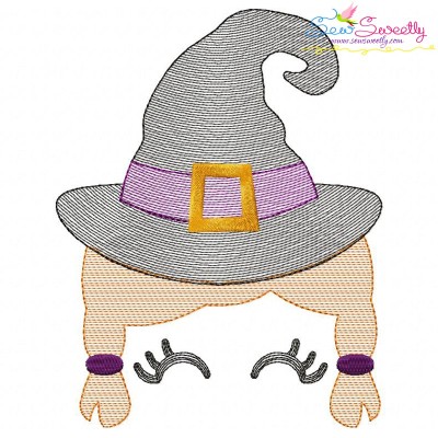 Halloween Face- Witch-Sketch Embroidery Design Pattern-1