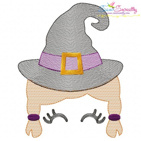 Halloween Witch Face Sketch Embroidery Design Pattern