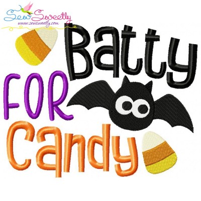 Batty For Candy Halloween Lettering Embroidery Design Pattern-1