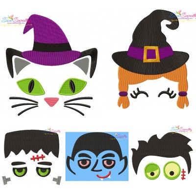 Halloween Faces Filled Embroidery Design Pattern Bundle-1