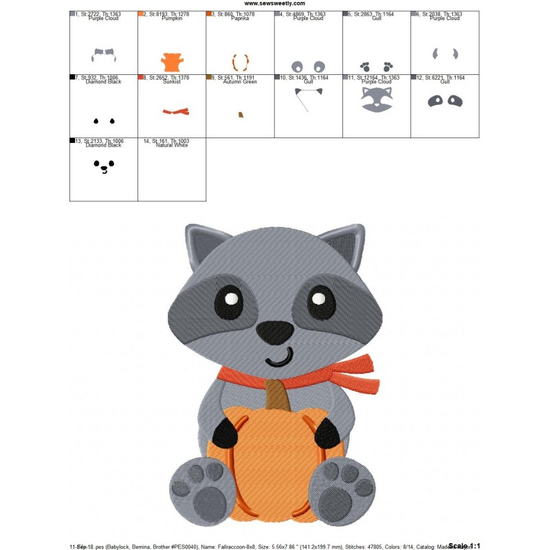Fall Raccoon Patterns Fall Raccoon Boy Embroidery Design Pattern